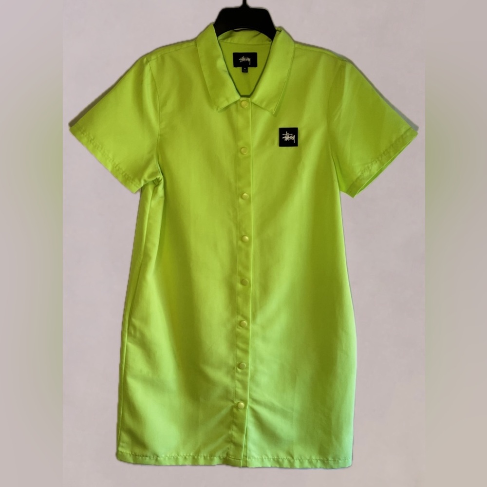 STUSSY Neon Green Button Down Shirt Dress